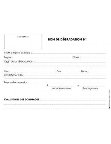 Carnet de bon de dégradation