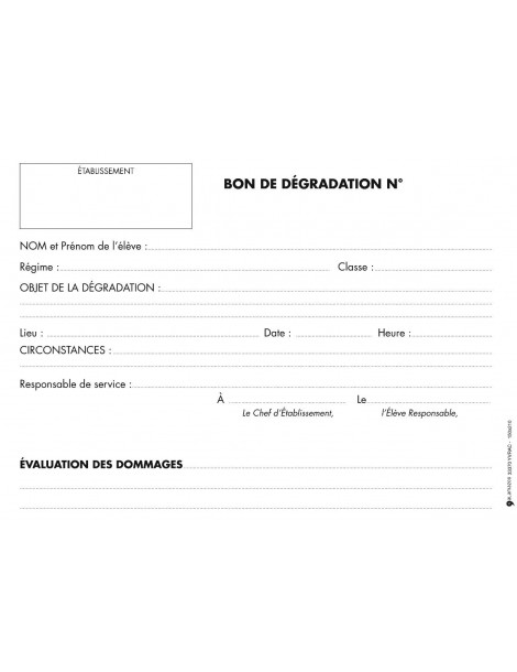 Carnet de bon de dégradation