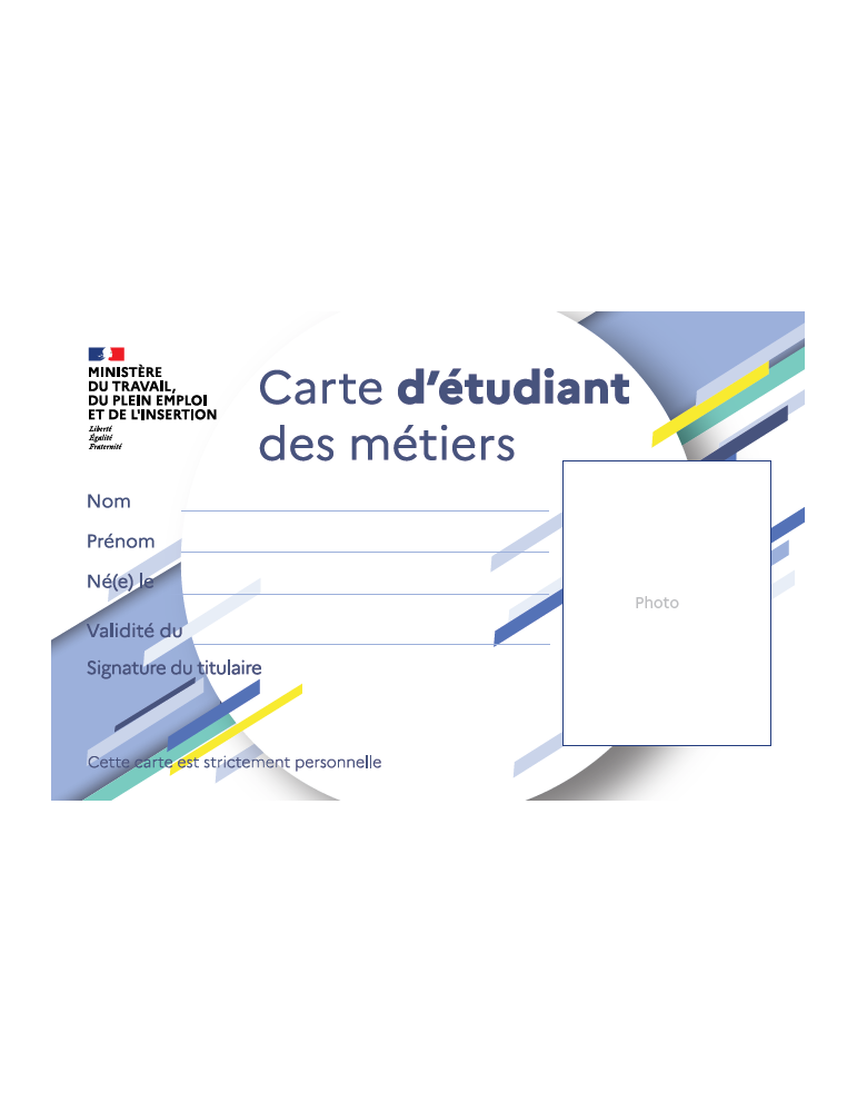 Carte d'étudiant des métiers en matière indéchirable