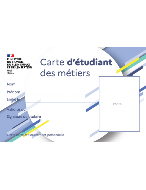 Carte d'étudiant des métiers en matière indéchirable