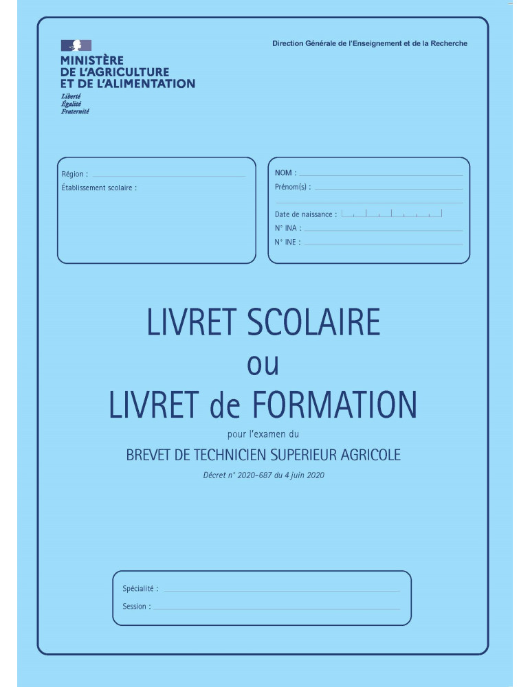 Livret scolaire - BTS agricole rénové