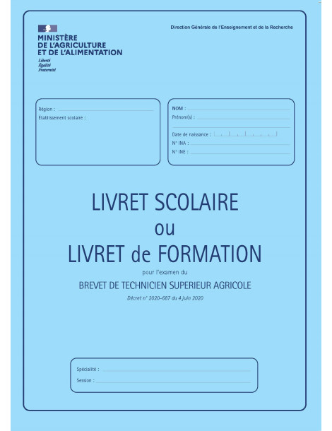 Livret scolaire - BTS agricole rénové