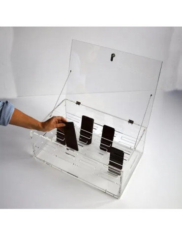 Boite à portables en plexiglas fermée à clé