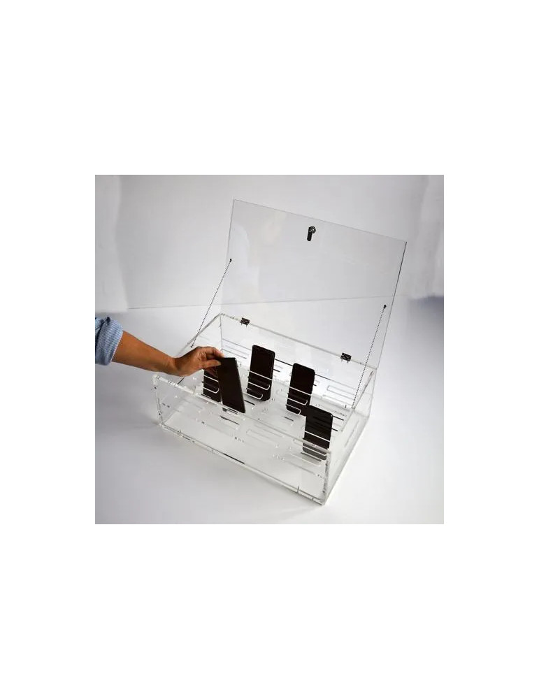 Boite à portables en plexiglas fermée à clé