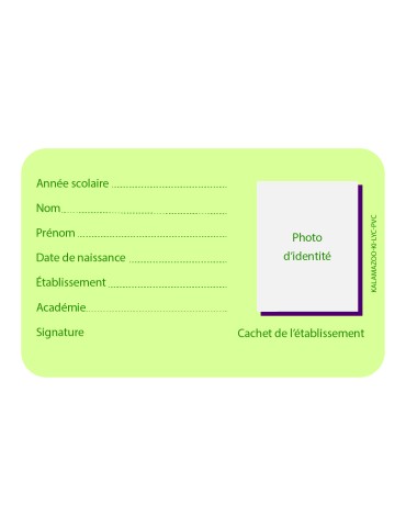 Carte nationale du lycéen PVC