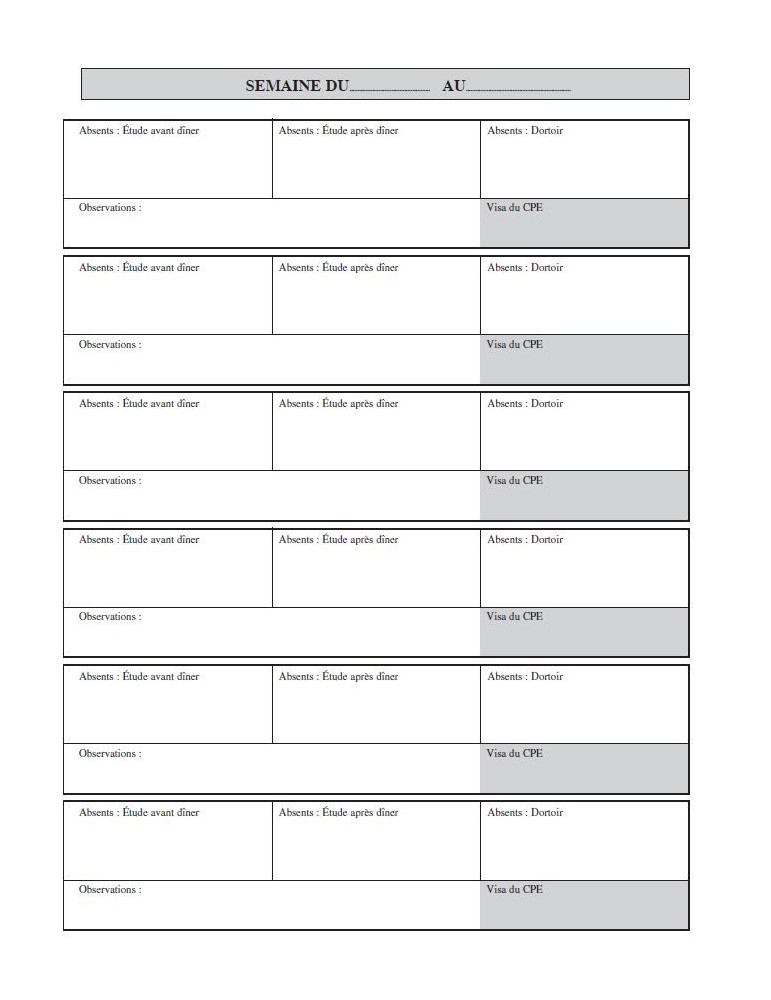 Registre De L’internat - Enregistrement Des Présences Et Des