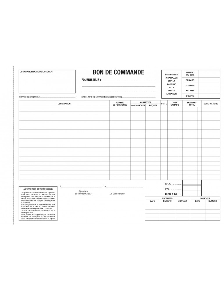 Carnet de commandes d'affaires -  France