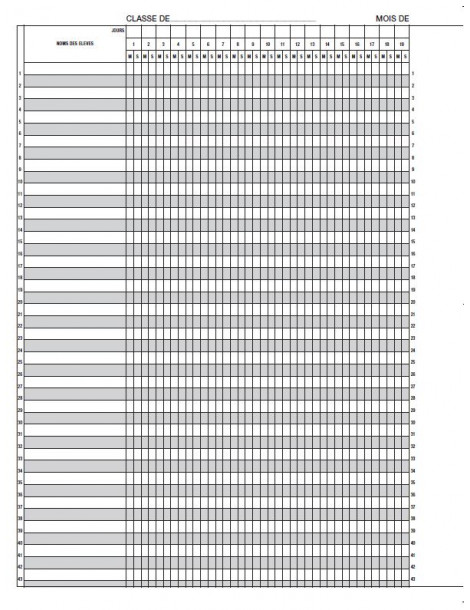 5714141Z Registre récapitulatif des absences et retard d'établissement