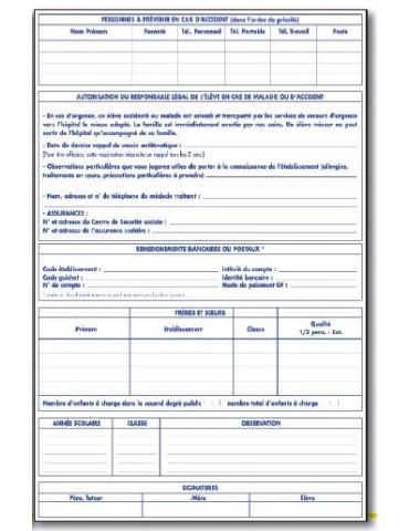 Fiches de renseignements - Paquet de 100 fiches