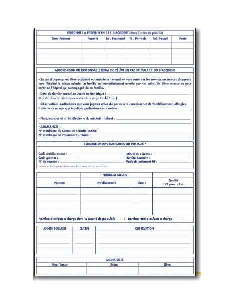 Fiches de renseignements - Paquet de 100 fiches