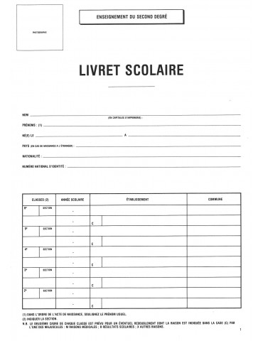 5712200Z Livret scolaire collège