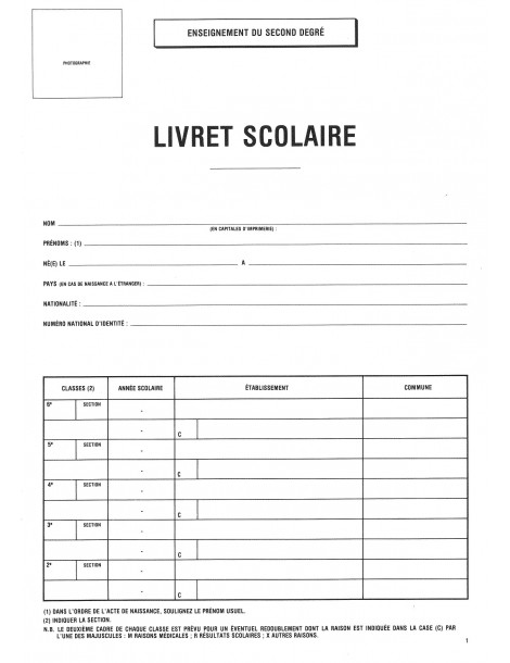 5712200Z Livret scolaire collège