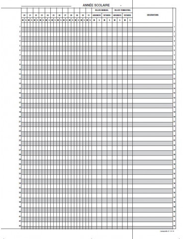 5714141Z Registre récapitulatif des absences et retard d'établissement