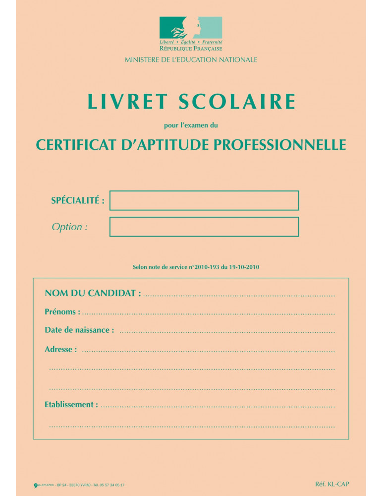 Livret Scolaire CAP