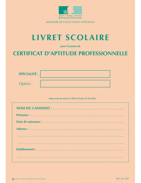 Livret Scolaire CAP