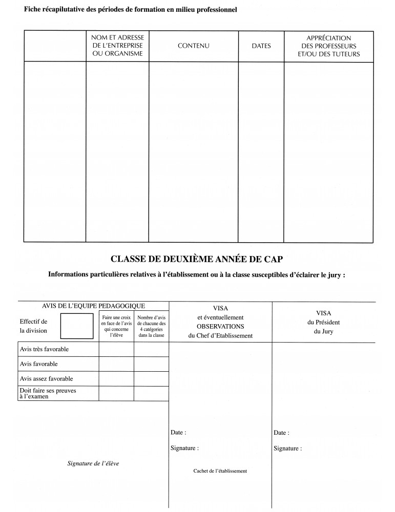 Cahier redoublant - CAP