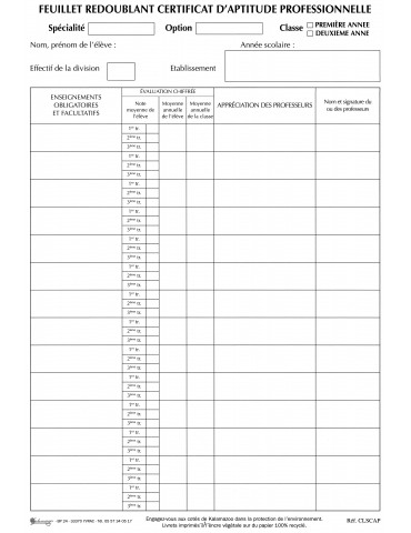 Cahier redoublant - CAP