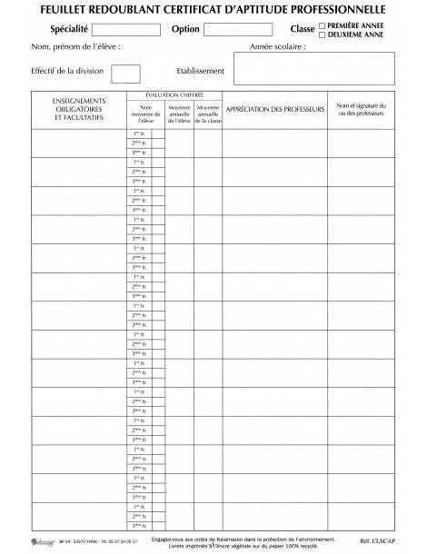 Cahier redoublant - CAP