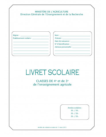 Livret scolaire - DNB (brevet 4ème et 3ème agricole)