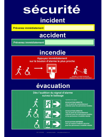 Panneau de consignes de sécurité pour établissement avec EAS pour personnes à mobilité réduite