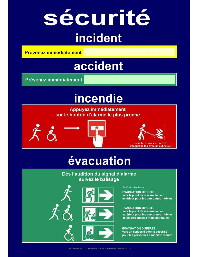 Panneau de consignes de sécurité pour établissement avec EAS pour personnes à mobilité réduite