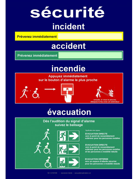 Panneau de consignes de sécurité pour établissement avec EAS pour personnes à mobilité réduite