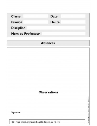 KA-CARH2 Carnet de relevés des absences / retards - 100 feuillets simples