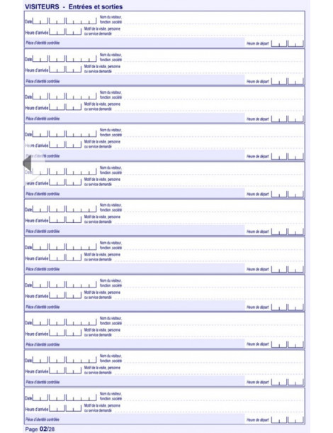 Registre des Entrées / Sorties Visiteur