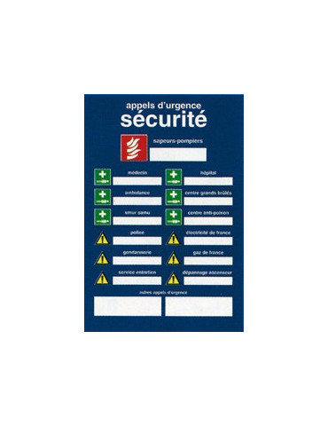 Panneau des téléphones utiles en cas d'urgence