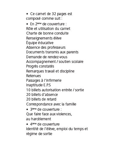 Carnet de correspondance spécial Collège