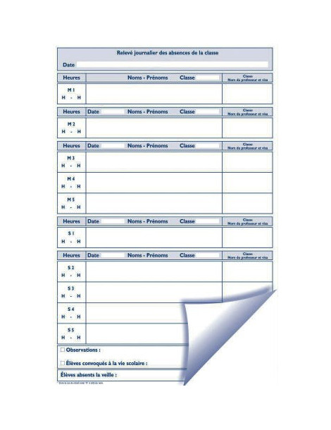 Feuillet autocopiant pour la classe - paquet de 250